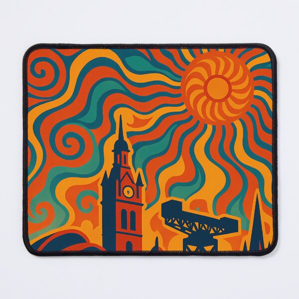 Item preview, Trippy Psychedelic Poster of Glasgow | Neon River Clyde Dreams | Surreal Scottish Cityscape Art designed and sold by PaintedPixels01.