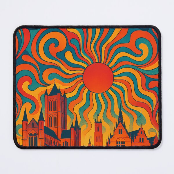 Item preview, Trippy Psychedelic Poster of Ghent | Neon Medieval Canals | Surreal Belgian Cityscape Art designed and sold by PaintedPixels01.