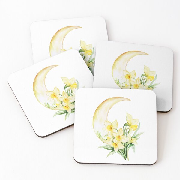 Item preview, Golden Lunar Bloom: Watercolor Daffodils & Crescent Moon designed and sold by LunarStillCo.