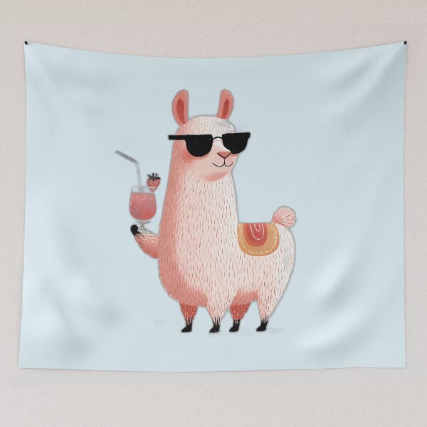 Item preview, Cool Llama with Sunglasses & Strawberry Cocktail – Funny Summer Vibes designed and sold by Beachy Beasts.
