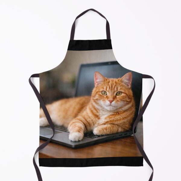 Aperçu de l'œuvre Chat roux sur ordinateur portable créée et vendue par CyberCanvasCo.