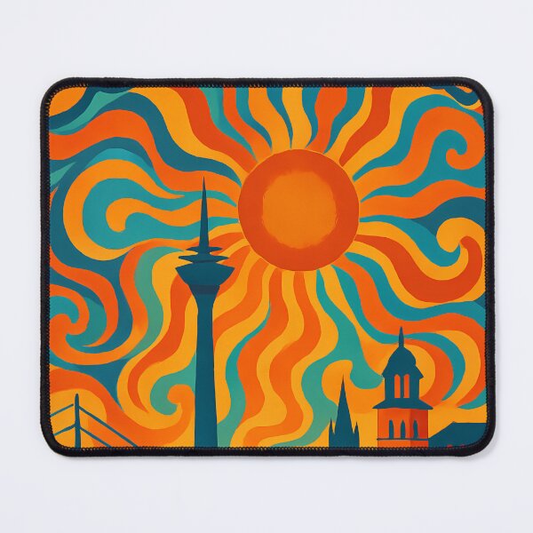 Item preview, Trippy Psychedelic Poster of Düsseldorf | Neon Rhine River Skyline | Surreal German Cityscape Art designed and sold by PaintedPixels01.