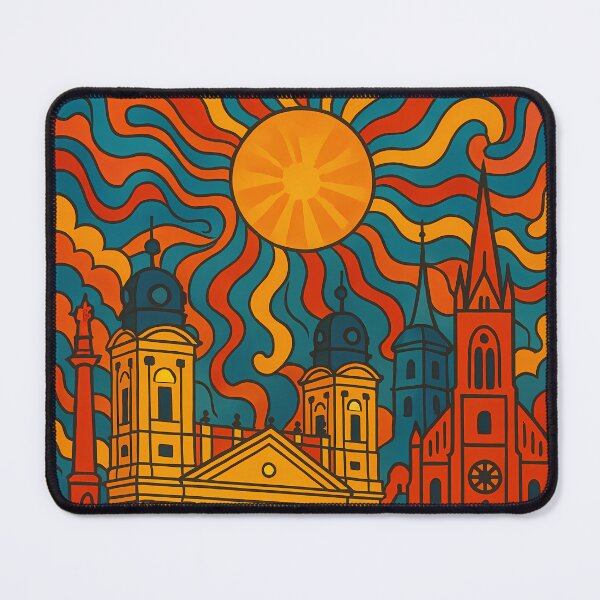 Item preview, Trippy Psychedelic Poster of Debrecen | Neon Great Church Vision | Surreal Hungarian Cityscape Art designed and sold by PaintedPixels01.