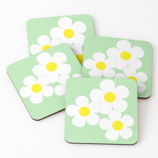 Item preview, 60's Flower Power Pop White and Yellow Flowers on Green designed and sold by MellowCat.