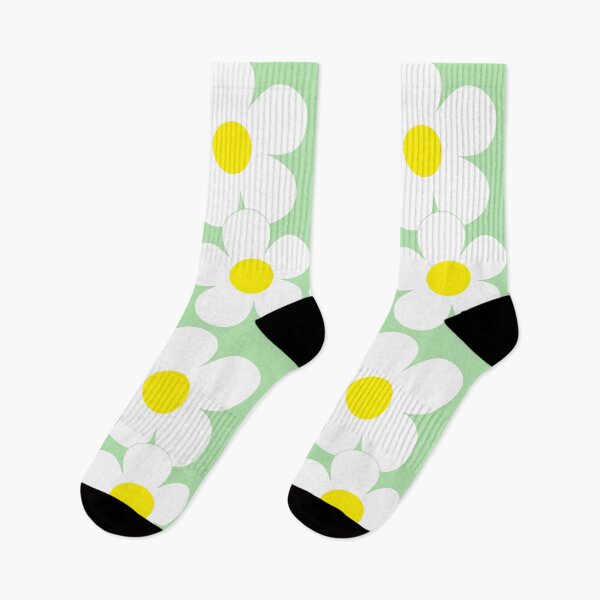 Item preview, 60's Flower Power Pop White and Yellow Flowers on Green designed and sold by MellowCat.
