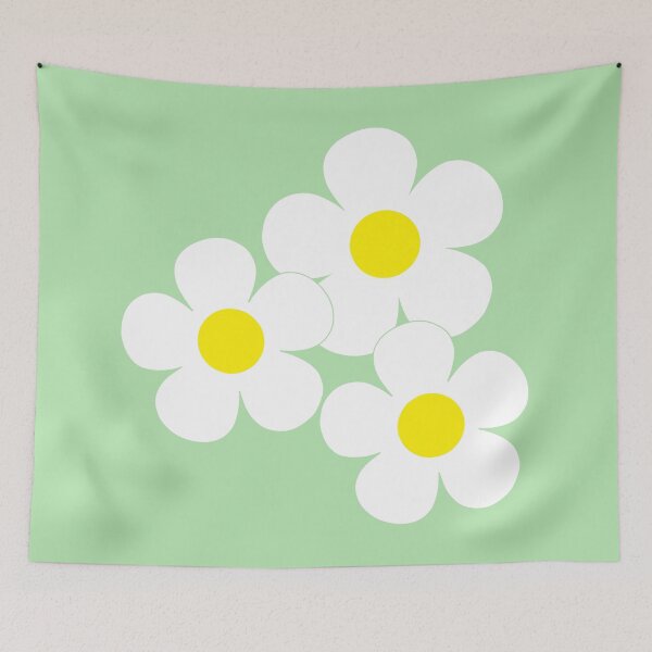 Item preview, 60's Flower Power Pop White and Yellow Flowers on Green designed and sold by MellowCat.