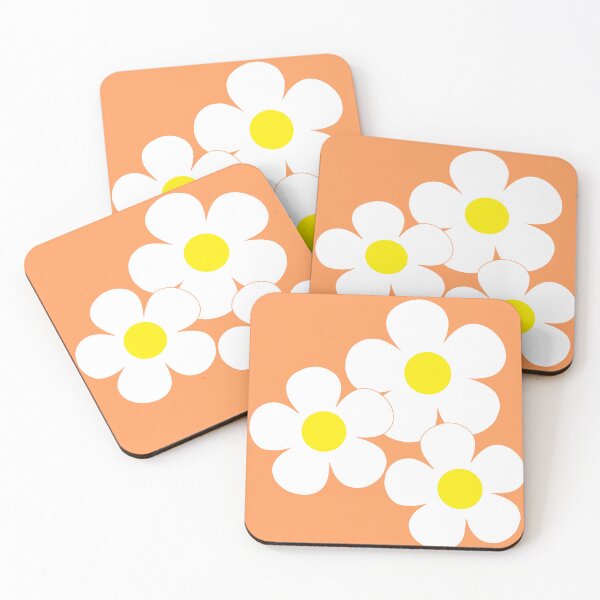 Item preview, 60's Flower Power Pop Flowers White and Yellow Flowers on Orange designed and sold by MellowCat.