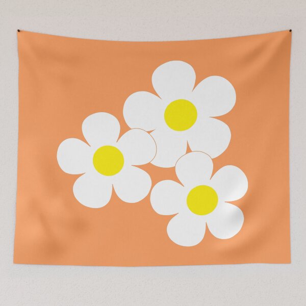 Item preview, 60's Flower Power Pop Flowers White and Yellow Flowers on Orange designed and sold by MellowCat.