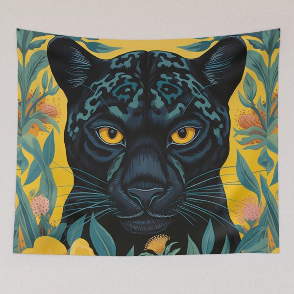Item preview, Panther & Flowers Silk Art Graphic designed and sold by GrinGalore.