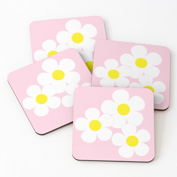 Item preview, 60's Flower Power Pop Flowers White and Yellow Flowers on Pink designed and sold by MellowCat.