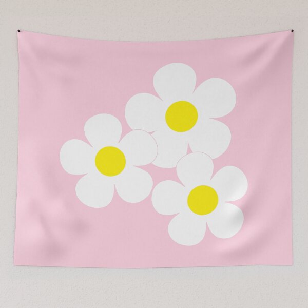 Item preview, 60's Flower Power Pop Flowers White and Yellow Flowers on Pink designed and sold by MellowCat.