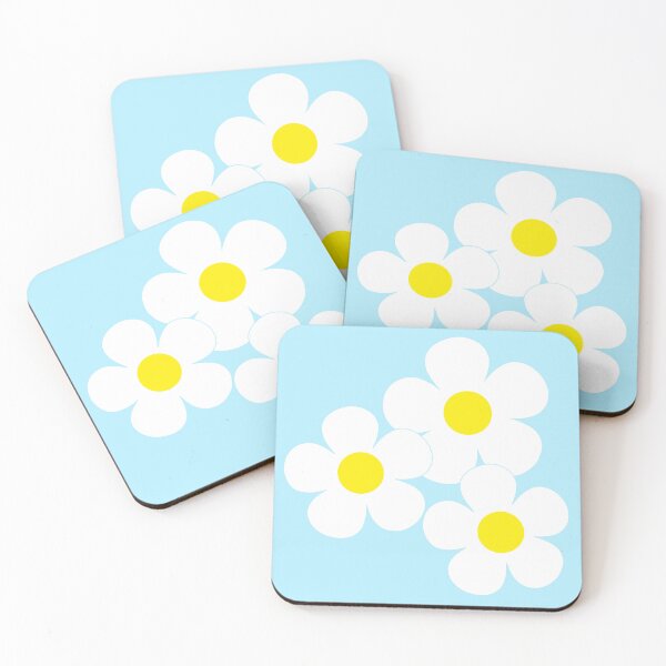 Item preview, 60's Flower Power Pop Flowers White and Yellow Flowers on Blue designed and sold by MellowCat.