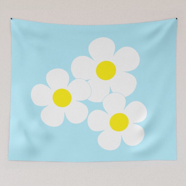 Item preview, 60's Flower Power Pop Flowers White and Yellow Flowers on Blue designed and sold by MellowCat.