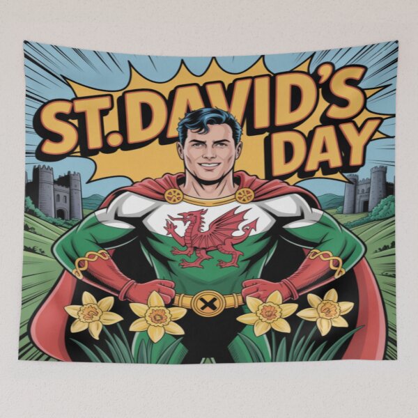 Item preview, St. David's Day Welsh Dragon Superhero – Patriotic Comic Hero   designed and sold by Midnight Veil Designs.