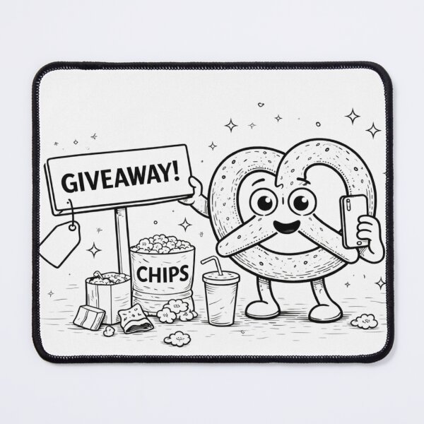 Item preview, Pretzel Giveaway – Funny Snack Influencer Coloring Page | Black and White Line Art designed and sold by ComedyInkFactor.