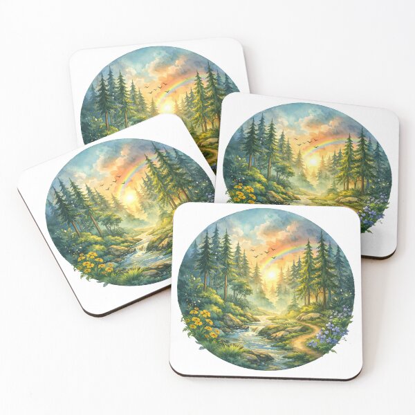 Item preview, Enchanted Forest Rainbow Watercolor Landscape designed and sold by Senkov.