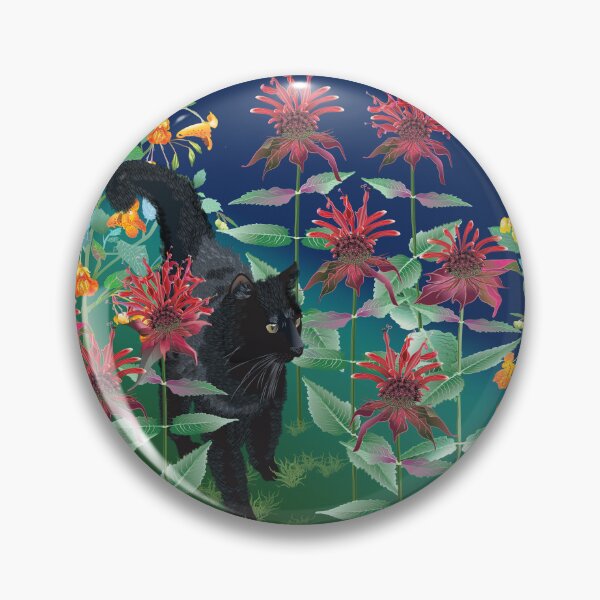 Item preview, Black Cat in the Wildflowers: Jewelweed and Bee Balm designed and sold by Jedi-Artist.