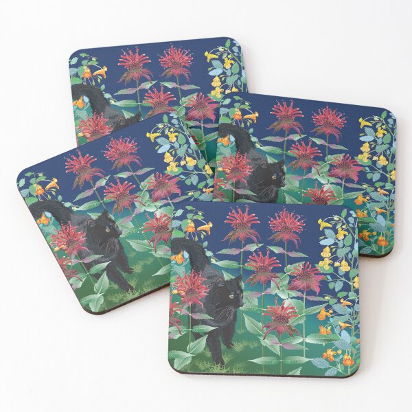 Item preview, Black Cat in the Wildflowers: Jewelweed and Bee Balm designed and sold by Jedi-Artist.