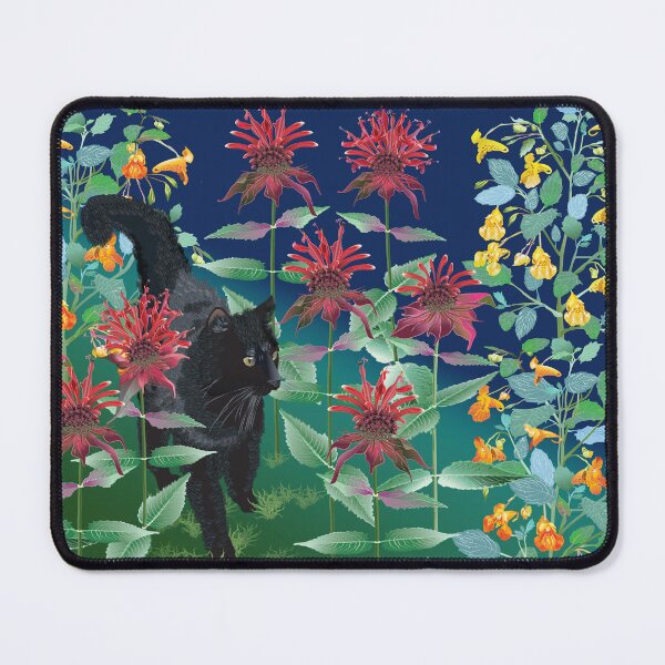 Item preview, Black Cat in the Wildflowers: Jewelweed and Bee Balm designed and sold by Jedi-Artist.