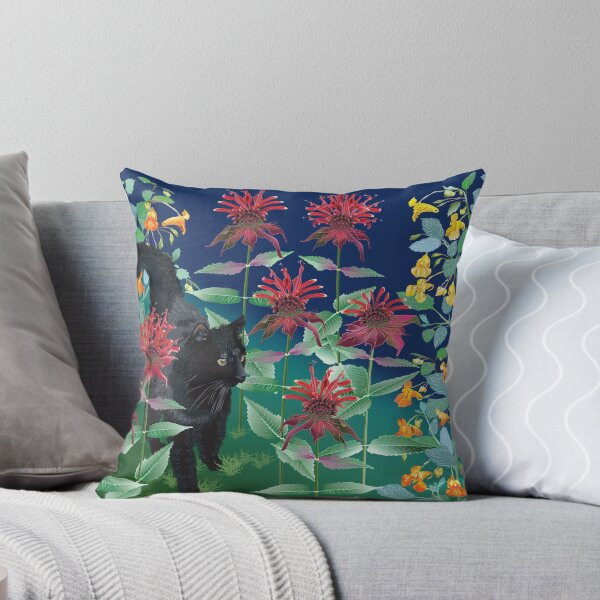 Item preview, Black Cat in the Wildflowers: Jewelweed and Bee Balm designed and sold by Jedi-Artist.