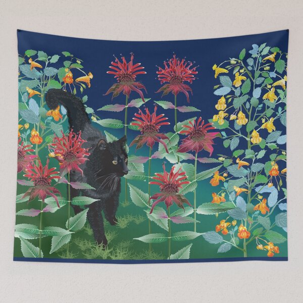 Item preview, Black Cat in the Wildflowers: Jewelweed and Bee Balm designed and sold by Jedi-Artist.