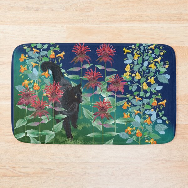 Item preview, Black Cat in the Wildflowers: Jewelweed and Bee Balm designed and sold by Jedi-Artist.