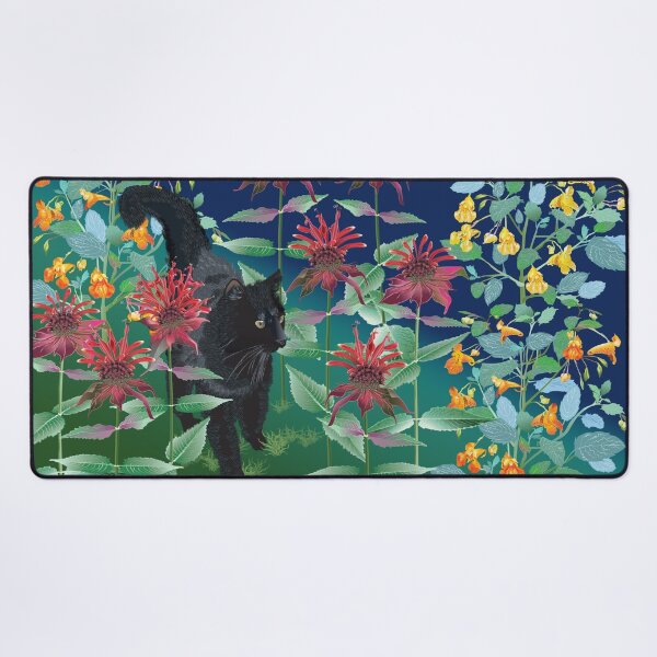 Item preview, Black Cat in the Wildflowers: Jewelweed and Bee Balm designed and sold by Jedi-Artist.