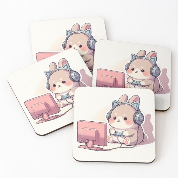 Item preview, Kawaii Gamer Bunny with Cat Ear Headphones designed and sold by soletstudio.