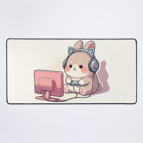 Item preview, Kawaii Gamer Bunny with Cat Ear Headphones designed and sold by soletstudio.