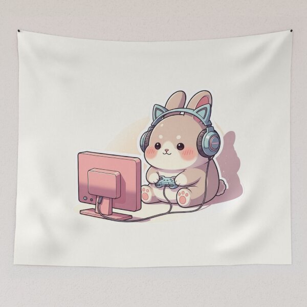 Item preview, Kawaii Gamer Bunny with Cat Ear Headphones designed and sold by soletstudio.