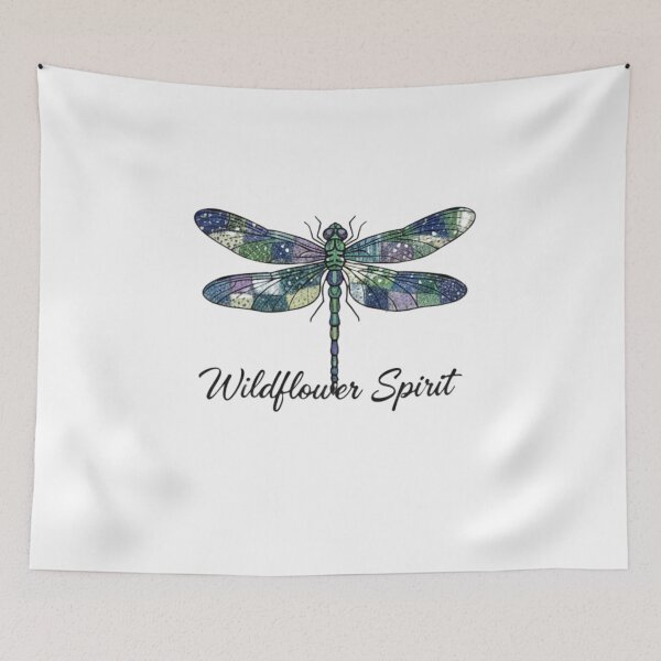 Item preview, "Boho Dragonfly Patchwork Design: Wildflower Spirit Typography on White" designed and sold by Blue Bird  Designs.