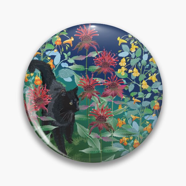 Item preview, Black Cat in the Wildflowers: Jewelweed and Bee Balm designed and sold by Jedi-Artist.