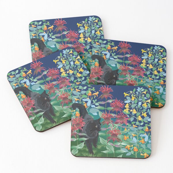 Item preview, Black Cat in the Wildflowers: Jewelweed and Bee Balm designed and sold by Jedi-Artist.