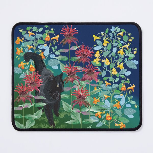 Item preview, Black Cat in the Wildflowers: Jewelweed and Bee Balm designed and sold by Jedi-Artist.