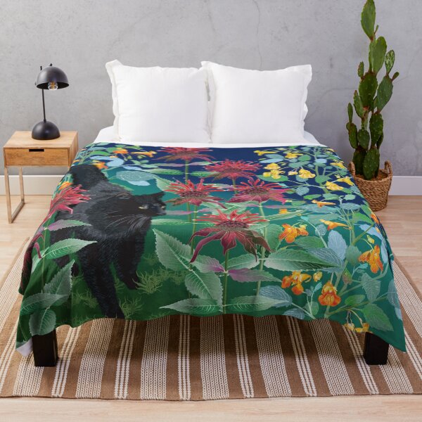Item preview, Black Cat in the Wildflowers: Jewelweed and Bee Balm designed and sold by Jedi-Artist.