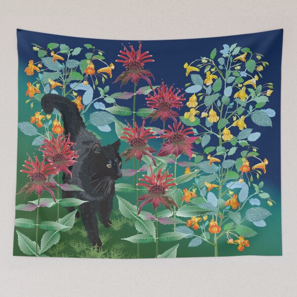 Item preview, Black Cat in the Wildflowers: Jewelweed and Bee Balm designed and sold by Jedi-Artist.