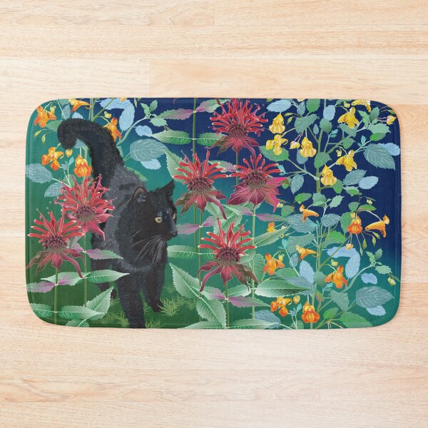 Item preview, Black Cat in the Wildflowers: Jewelweed and Bee Balm designed and sold by Jedi-Artist.