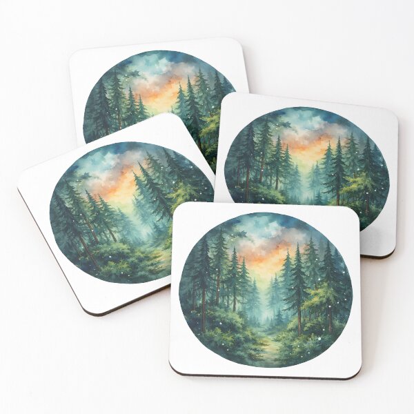 Item preview, Enchanted Forest Path at Sunset – Watercolor Pine Landscape Art designed and sold by Senkov.