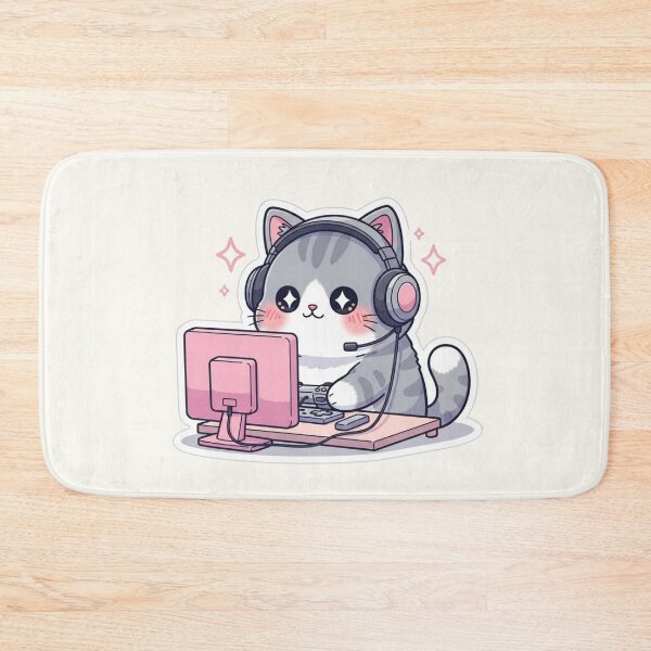 Item preview, Kawaii Gamer Cat with Headset – Cute Streaming Kitty designed and sold by soletstudio.
