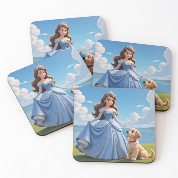 Item preview, Cinderella Princess with Cute Puppy Dog in Blue Dress designed and sold by Foxglovers Studio .