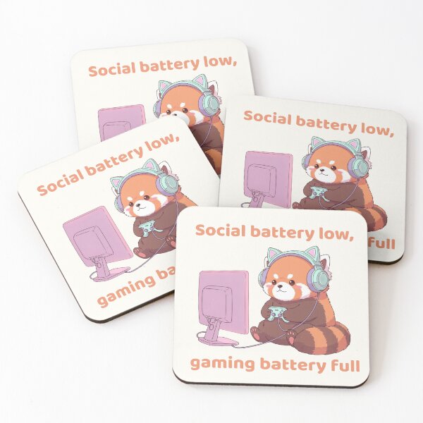 Item preview, Social Battery Low Gaming Battery Full – Cute Red Panda Gamer designed and sold by soletstudio.