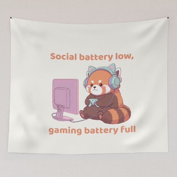 Item preview, Social Battery Low Gaming Battery Full – Cute Red Panda Gamer designed and sold by soletstudio.