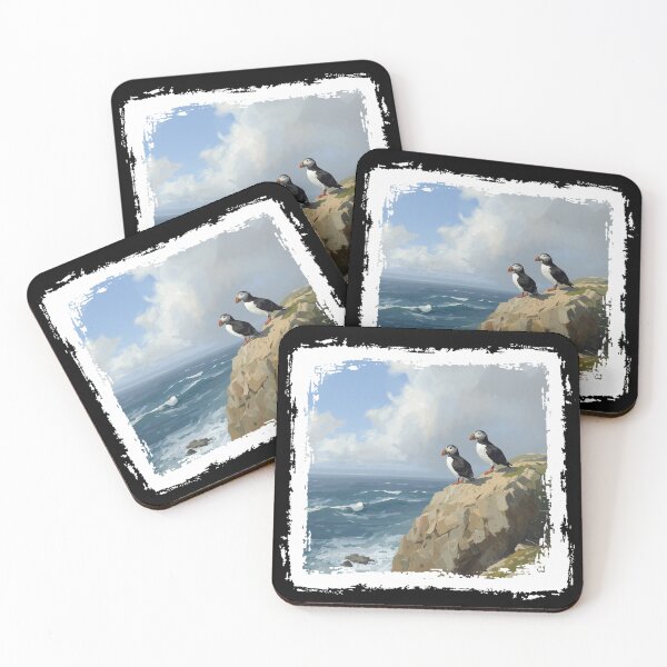 Item preview, Atlantic Puffin on Coastal Cliff Scottish Wildlife Painting designed and sold by Loom on the Loch.