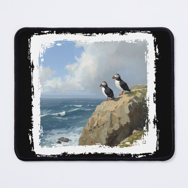 Item preview, Atlantic Puffin on Coastal Cliff Scottish Wildlife Painting designed and sold by Loom on the Loch.