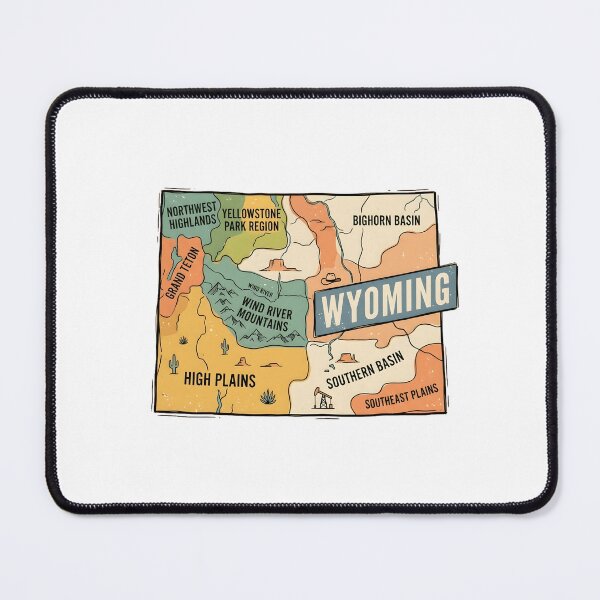 Item preview, Wyoming State Illustrated Map – Retro State Regions & Landmarks designed and sold by Paper Drip.