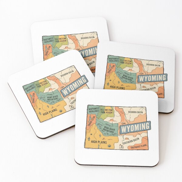 Item preview, Wyoming State Illustrated Map – Retro State Regions & Landmarks designed and sold by Paper Drip.