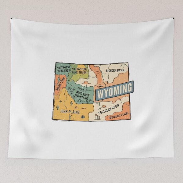 Item preview, Wyoming State Illustrated Map – Retro State Regions & Landmarks designed and sold by Paper Drip.
