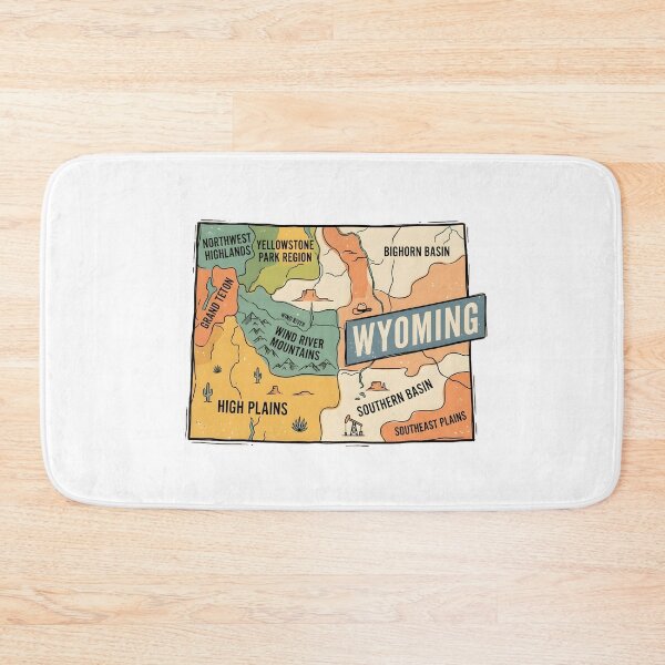 Item preview, Wyoming State Illustrated Map – Retro State Regions & Landmarks designed and sold by Paper Drip.