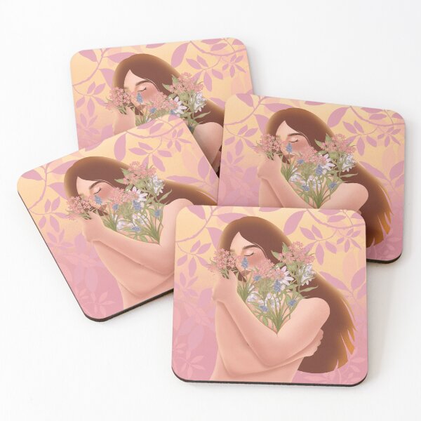 Item preview, A delicate illustration of a woman with a bouquet of flowers in yellow and pink tones. International Women's Day designed and sold by Grin Katalina Floral Patterns & Cozy Art.