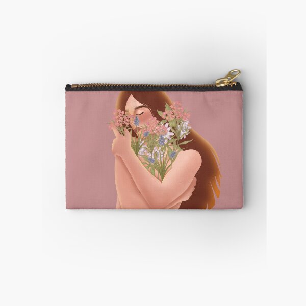 Item preview, A delicate illustration of a woman with a bouquet of flowers in yellow and pink tones. International Women's Day designed and sold by Grin Katalina Floral Patterns & Cozy Art.